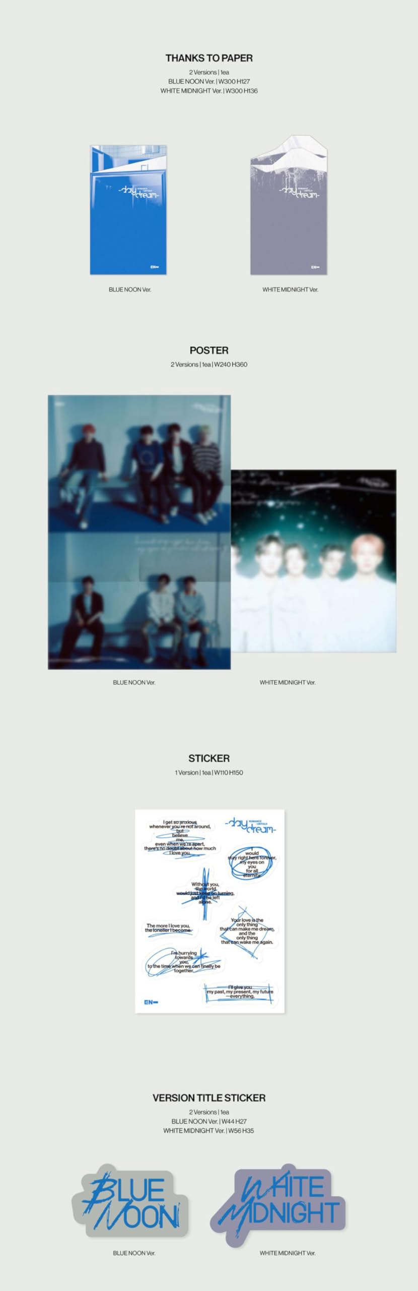 EN HYPEN : Romance Untold Daydream (White Midnight Version) CD-R+Photobook+Photocard A+Photocard B+QR Card+Poster+Sticker+Postcard+Version Title Sticker+Thanks to Paper - Image 4