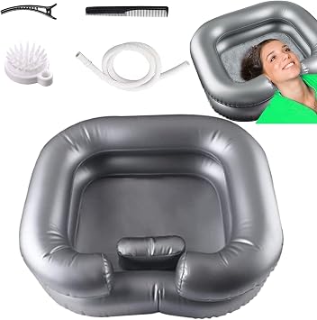 Hair Washing Aids for Disabled with Drainage Tube & Built-In Pillow,Portable Hair Washing Basin,Foldable Home Inflatable Shampoo Sink,Bedside Wash Tresses Tray for Elderly, Bedridden,Injured,Pregnancy