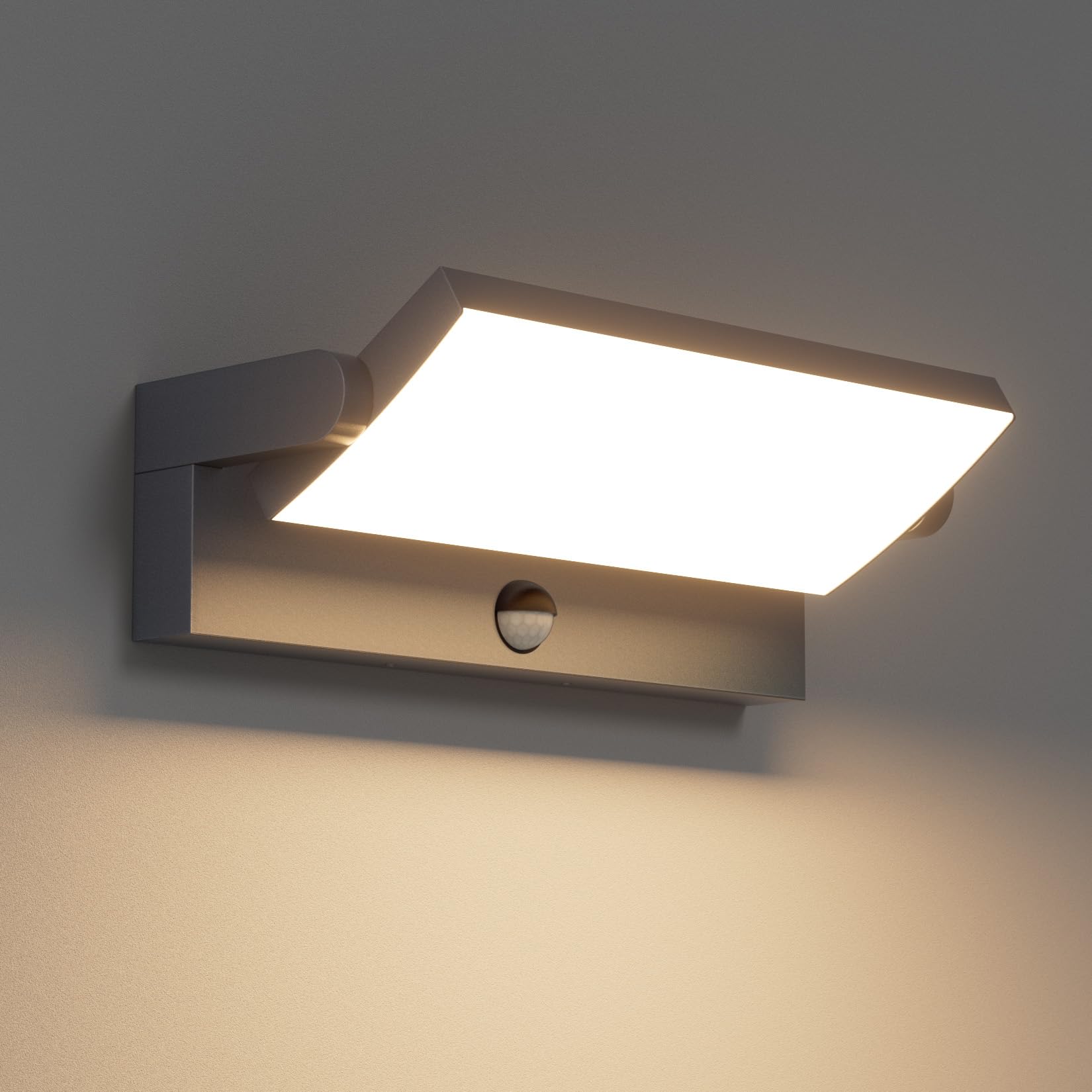 Klighten 24W LED Applique Esterno/Interno con Sensore di Movimento, Lampade da Parete Orientabile IP65 Applique da Parete in Alluminio per Ingresso Terrazza, 3480LM, Bianco Caldo 3000K, Antracite