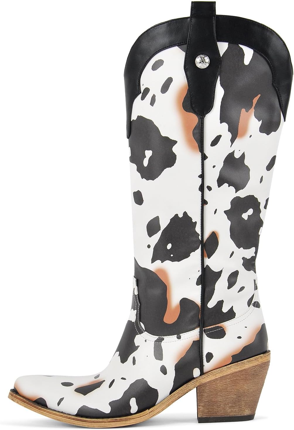 Richealnana Women's Western Cow Print Pull On Cowgirl Knee High Boots Block Heel Booties