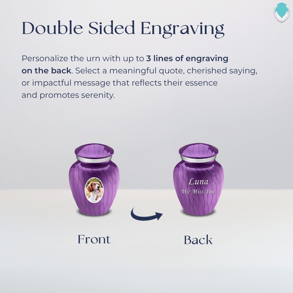 Embrace Keepsake Portrait Urns for Pet Ashes, Cremation Urns for Pets, Vault with Custom Engraving I Pet urn with UV Printed Photo (Pearl Purple)