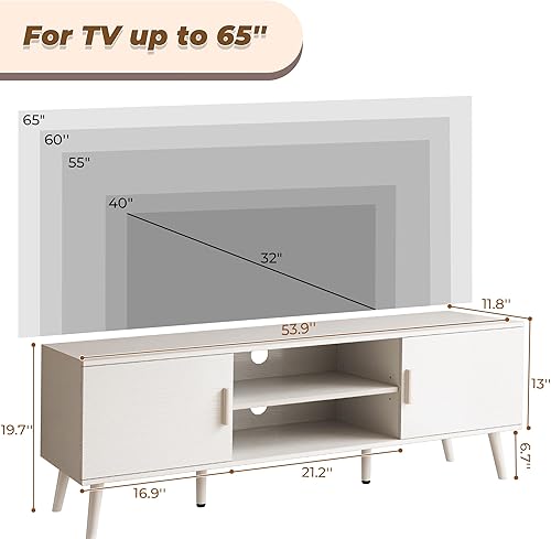 Miniatura 6 de SUPERJARE Soporte de TV para TV de 55 pulgadas, centro de entretenimiento con estante ajustable, 2 gabinetes, mesa consola de TV, consola