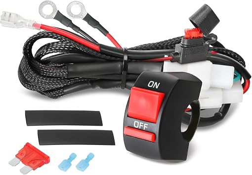 1 Lead Motorcycle Wiring Harness Kit w/Handlebar Switch 10A Blade Fuse 12V LED Light Bar Heavy Duty Nylon Wire for ATV Motorcycle Dirt Bike Motorized Bicycle - Fits 7/8 Handlebars (22mm)