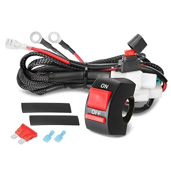 1 Lead Motorcycle Wiring Harness Kit w/Handlebar Switch 10A Blade Fuse 12V LED Light Bar Heavy Duty Nylon Wire for ATV Motorcycle Dirt Bike Motorized Bicycle - Fits 7/8" Handlebars 22mm