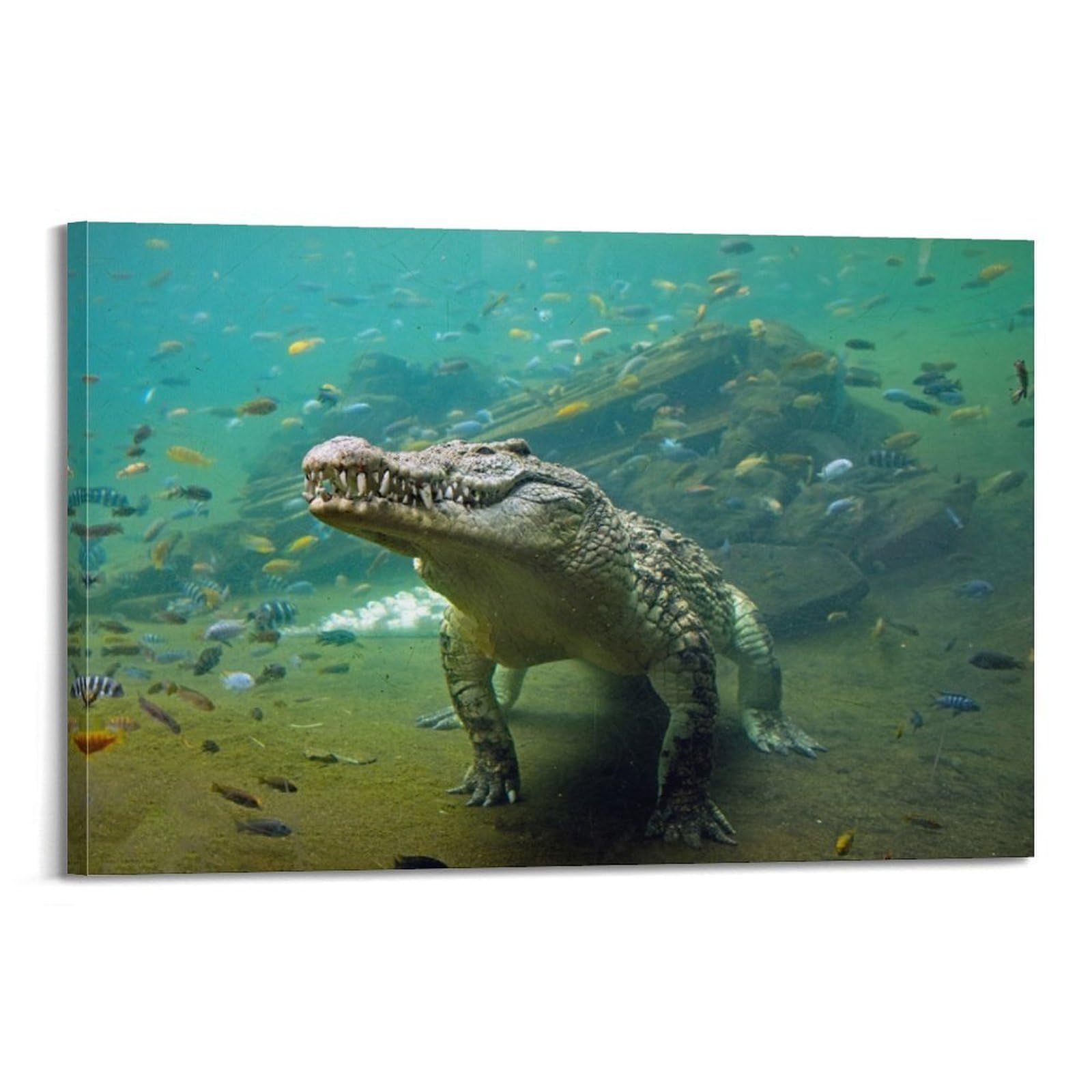 Xkuga Boys Frame-Style Africa Underwater Predator Crocodile Poster Wildlife Vintage Modern Decorative Canvas Prints - Ideal Wall Art For Family, Man Cave, Game Room, & Girls Bedroom 20X30inch(50X75cm)
