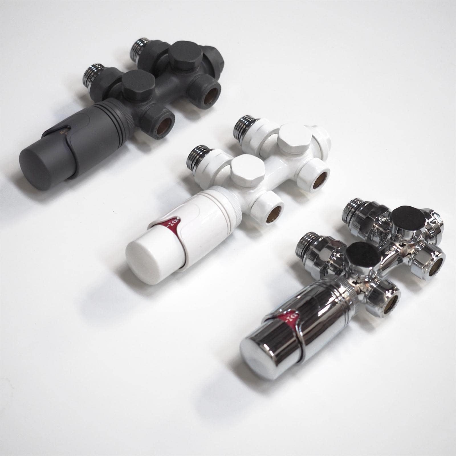 WITEN&NOCK Set Multiblock per Radiatori Attacco Centrale Raccordo Distanza Mozzo 50 mm Blocco Rubinetto Termostato Valvola Termostatica per Radiatori Accessori Riscaldamento (Bianco)