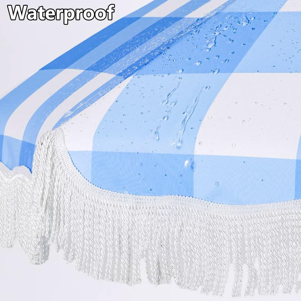 200 cm Parasol Plażowy z Frędzlami, Wodoodporny Ochrona UV Przenośny Odchylany Parasol Ogrodowy z Regulowanym Słupkiem(Pink)