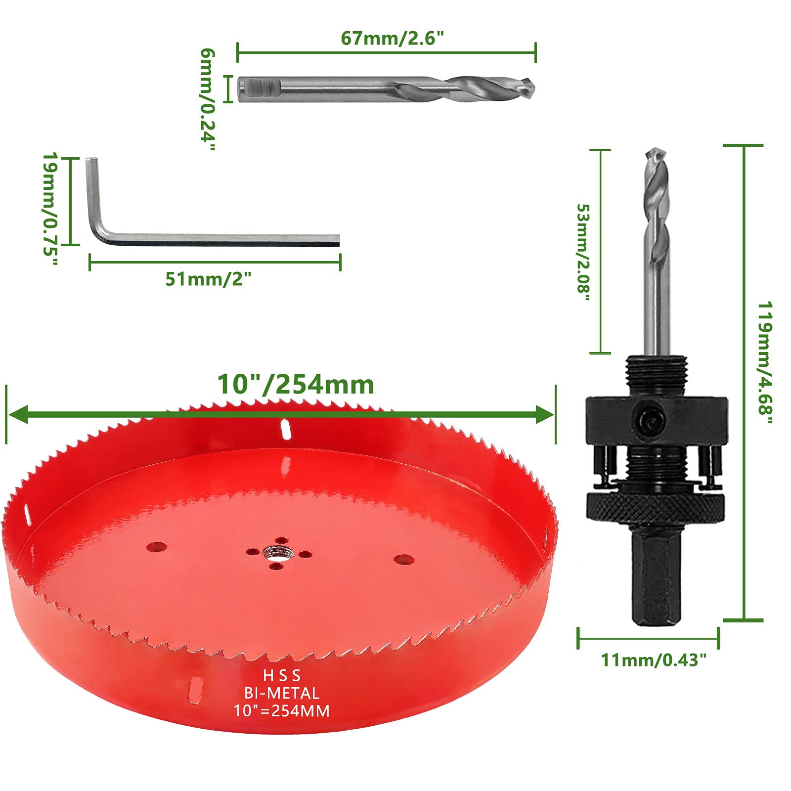 Luomorgo 254 mm / 10" otwornica z altaną, 1 1/4" głębokość cięcia HSS bimetaliczny frez do otworów drewnianych, płyt gipsowo-kartonowych i blachy
