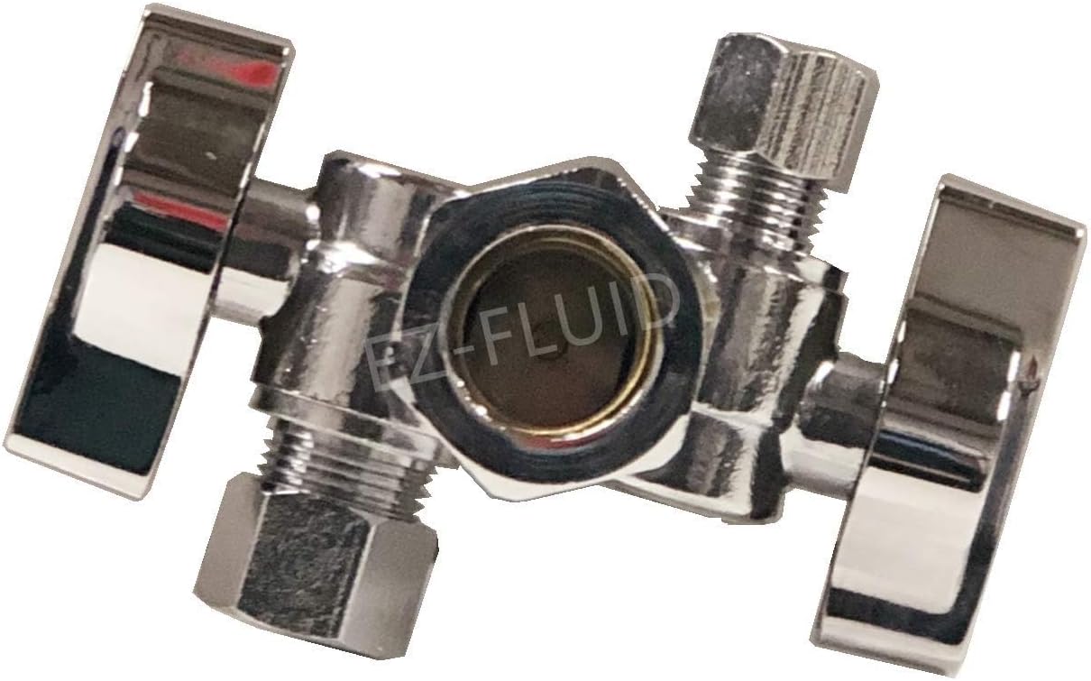 5/8" OD Comp X 3/8" Comp X 1/4" Comp Double Handles 1/4 Turn Angle Stop Water Shut off Valve Lead-Free (1)