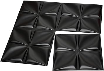 WAQIF Wall Panels Textured Wall Tiles Floral Design Decoration PVC Panels Wall Cladding 3D Wall Panel ecorative 3D Wall Panels, PVC Wall Plates, TV Backdrop, bar, Gaming Room, Black