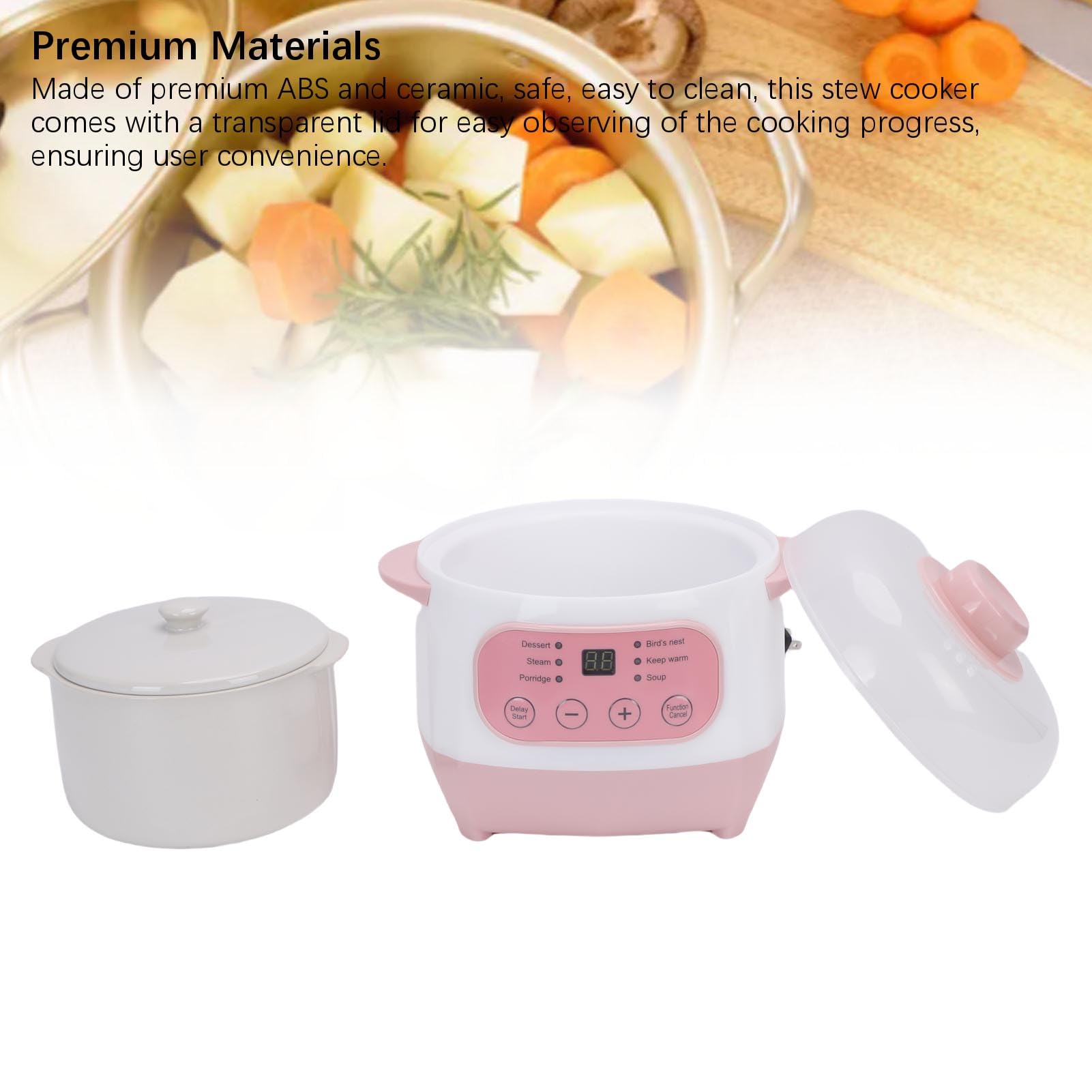 Tnfeeon Elektryczny Garnek do Duszenia 1 L, Wolnowary Kuchenka do Owsianki, Wolnowar Zapobiegający Przypaleniom na Sucho, Wielofunkcyjny Elektryczny Ceramiczny Garnek Gulaszu 1 L, Ceramiczna Zupa
