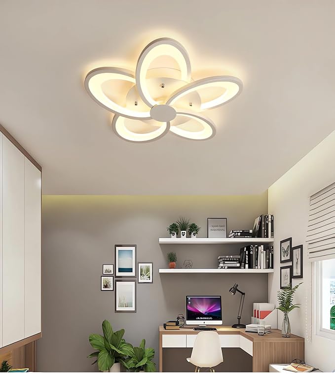 MOMOYY LED Plafondlamp Dimbare Met Afstandsbediening En App (Met Geheugenfunctie) Moderne Woonkamerlamp Slaapkamerlamp Geschikt Voor Keuken Eetkamer Plafondverlichting Kroonluchter (Wit, 5) photo 2