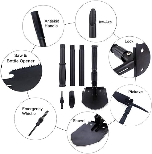 Vista 10 de iunio Pala de camping, pala plegable, portátil, multiherramienta, herramienta de agarre plegable, pala plegable, para mochileros, zanjas