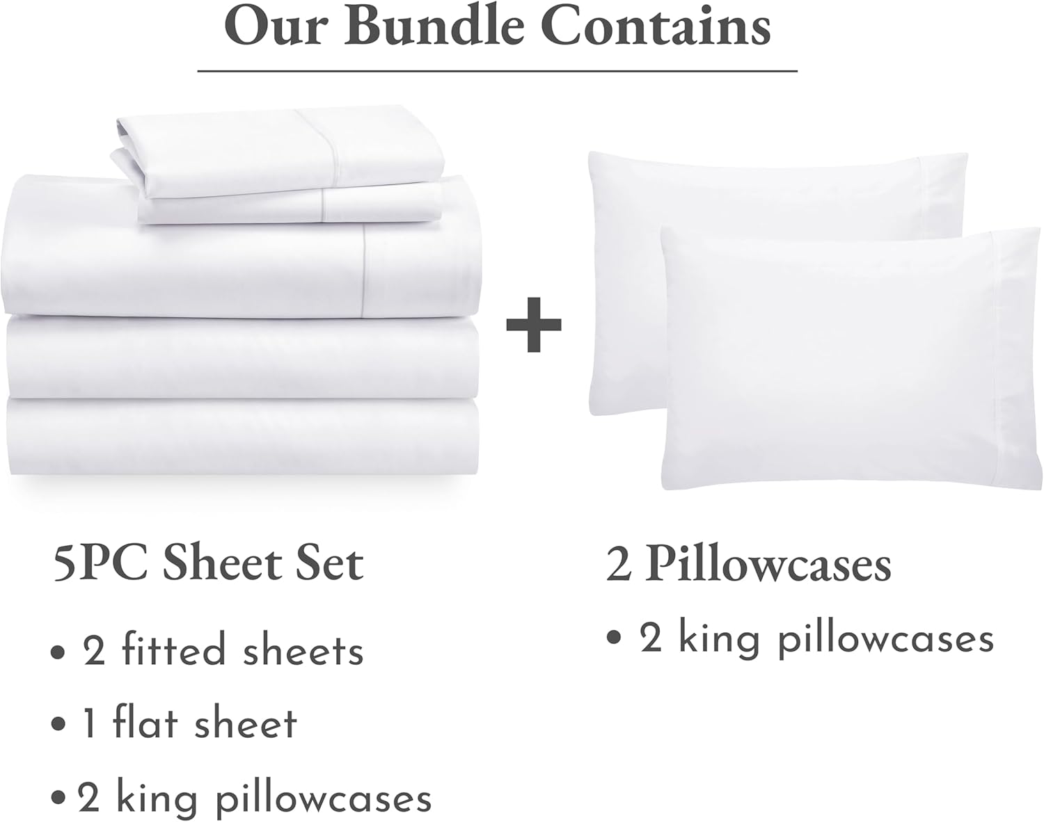 California Design Den 7 Piece Split King Size Sheet Set with 4 Pillowcases, 400 Thread Count 100% Cotton Sateen (White)