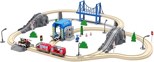Miniatura 7 de Z MAYABBO Accesorios de tren de madera de la estación de policía y el tren de control remoto se adapta al juego de pista de madera para niños