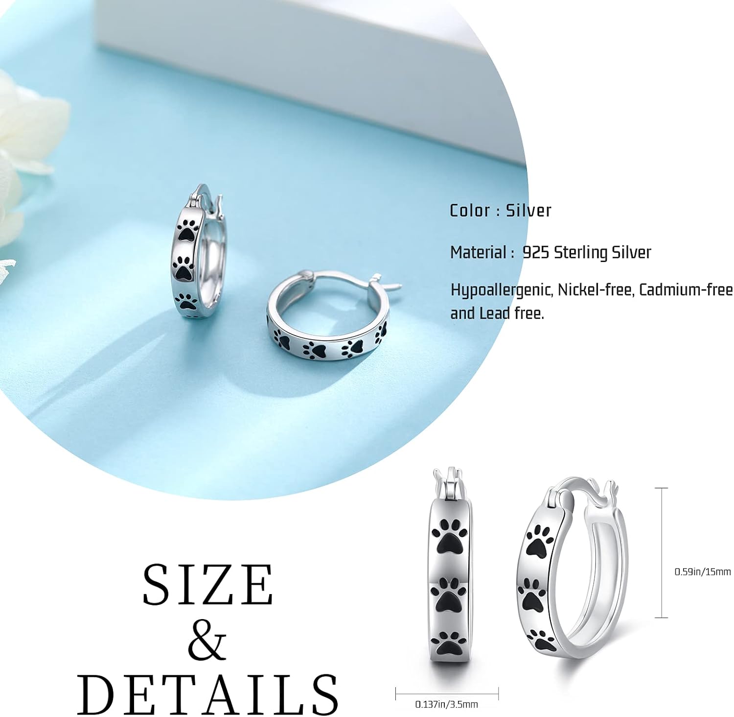Paw Earrings 925 Sterling Silver Cat Dog Paw Hoop Earrings Jewelry Gifts for Women - Image 6