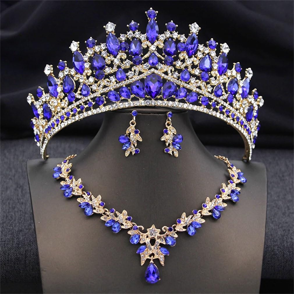Azedssw 3Pcs Wedding Crown Bridal Jewelry Sets For Women Tiaras And Necklace Earrings Prom Birthday Crowns Set