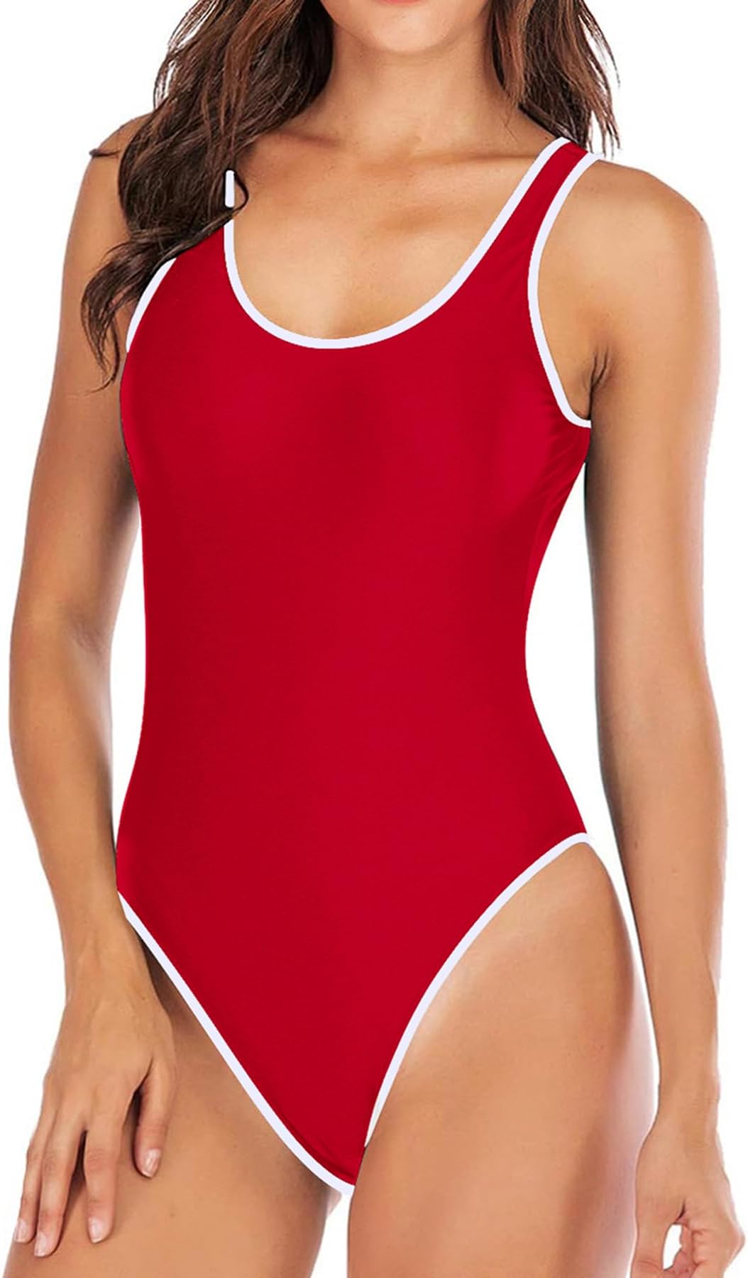 Women's Retro 80s/90s High Cut Low Back One Piece Swimsuits Bathing Suits