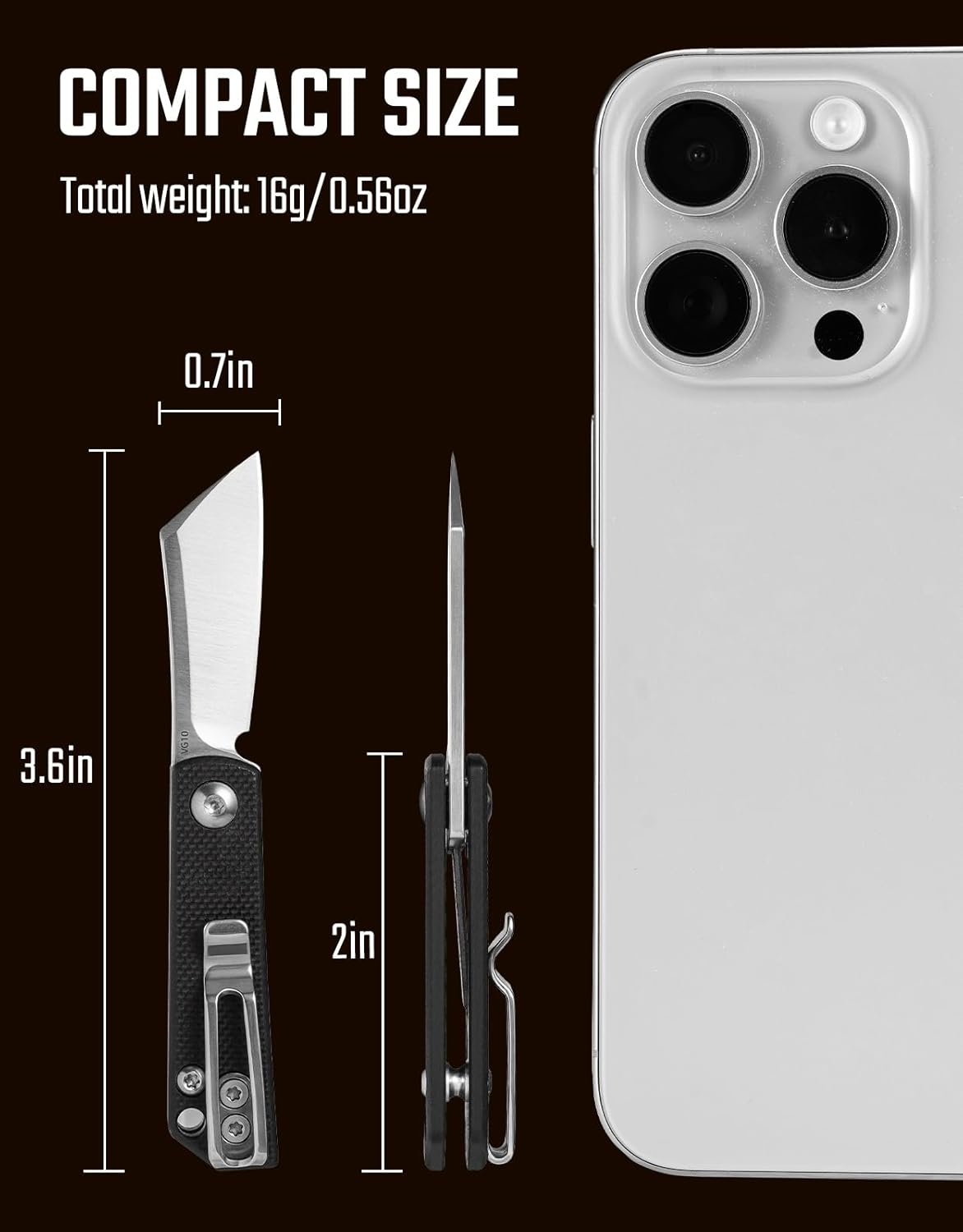 KeyUnity KK10XS Folding Pocket Knife with Liner Lock, Pocket Clip for Everyday Carry (Black)