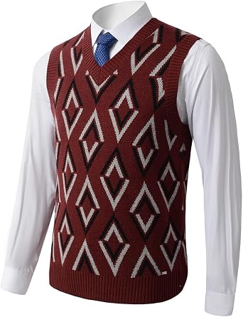 Mens V-Neck Knitted Sweater Vest Solid Plain Sleeveless Pullover Knitwear Loose Fit All Match Sweater Tops