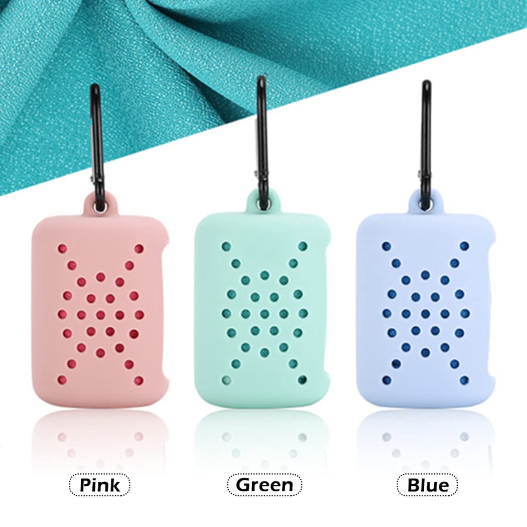 Ktdzone Cooling Towel with Silicone Case - Ice Towel,Microfiber Towel,Soft Breathable Towel for Yoga,Sport,Gym,Workout,Camping Blue+Green+Pink 3PCS