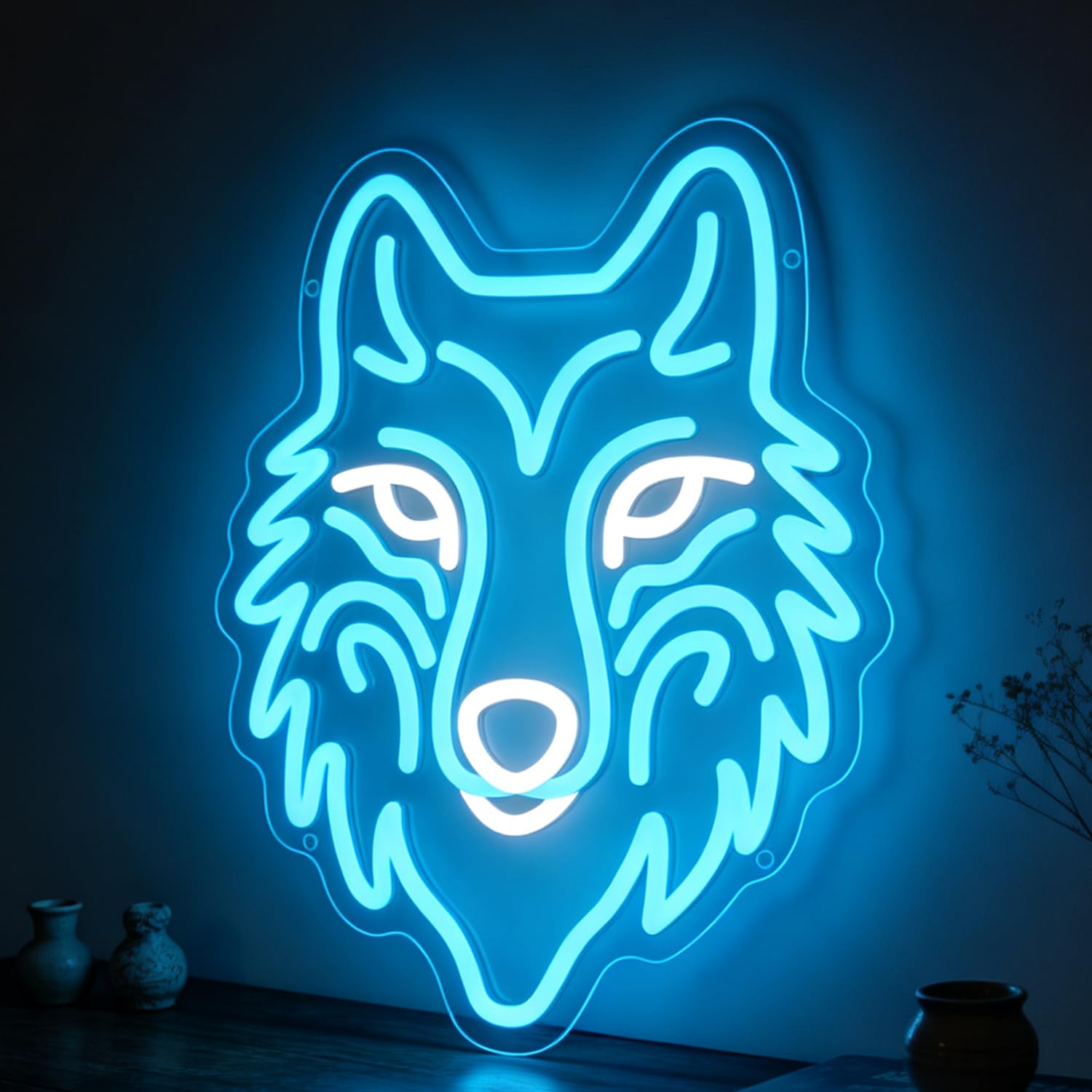 Wolf Neon Sign LED Neon Wolf Animal Sign Light Up for Wall Decor, Dimmable USB Powered Neon Light for Bedroom Living Room Game Room Man Cave Home Birthday Gift for Boys Men