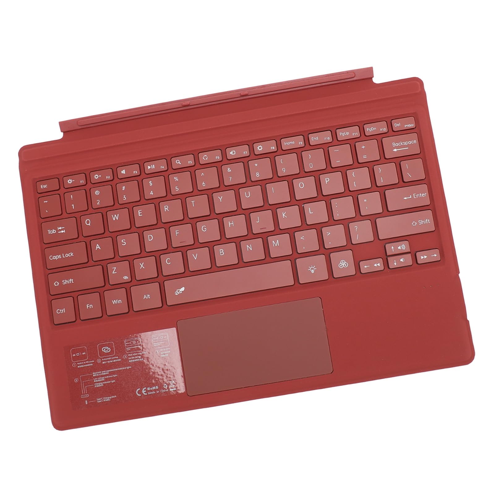 Tastiera Bluetooth Wireless con Retroilluminazione Colorata e Multi Touchpad Magnetic Design per Tab Pro 4 5 6 7 7+ (rosso)