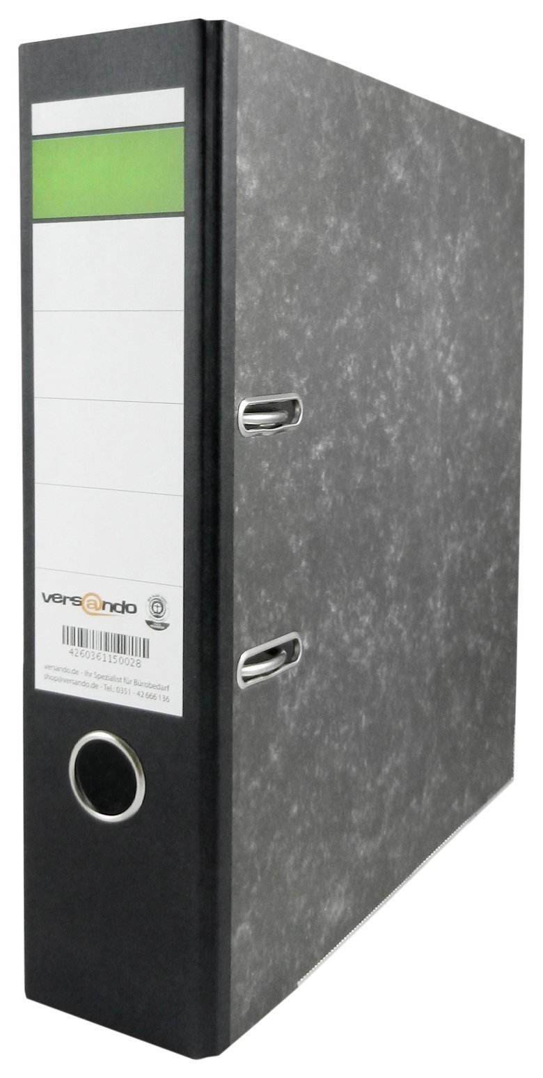 versando® ring binder green stripe A4 80 mm cloudy grey with blue angel label, Made in the EU, slotted file, office file, Schwarzer Rücken, (c) 9 Ordner