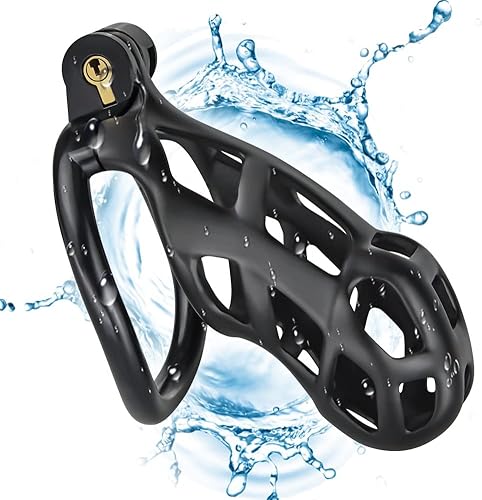 Miniatura 7 de Jaula de castidad masculina con dispositivo de castidad bloqueada para pene con 4 anillos de ejercicio de pene de diferentes tamaños BDSM SM Slave