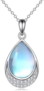 925 Sterling Silver Moonstone Necklace Filigree Teardrop Pendant Necklace Jewelry for Women Girls