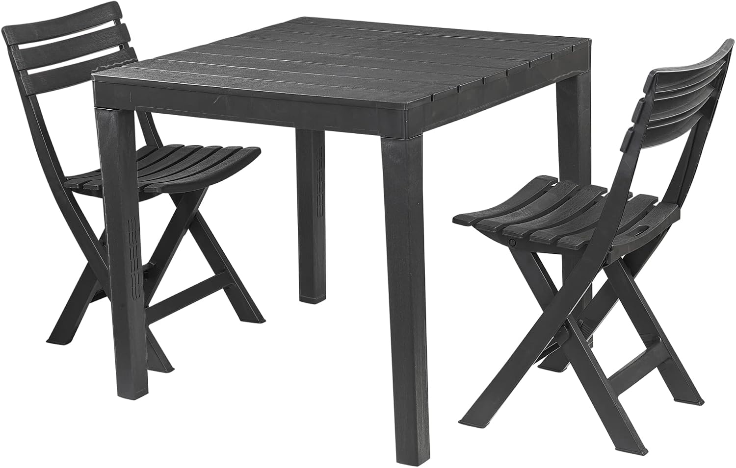 URBNLIVING Square Garden Plastic Patio Dining Table & Folding Chairs Outdoor Deck Furniture (2)