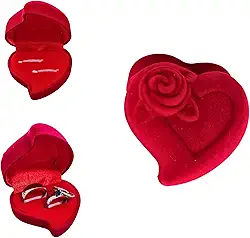 Caixa Caixinha Estojo para Aliança De Veludo Coração com Rosa - Porta Anel Aveludado Vermeho Premium