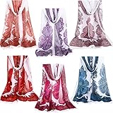 6 Pcs Scarves for Women Lightweight Silk Summer Floral Print Pattern Scarf for Women Dressy Fashion Long Thin Scarf Shawl (Classic Style)