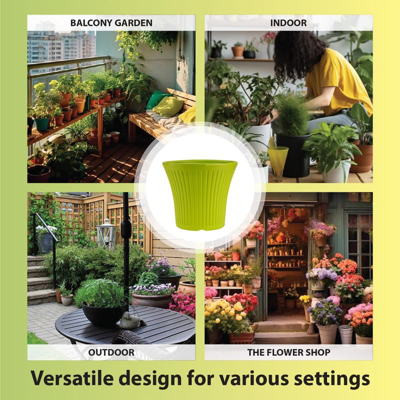 Image of GARDENS NEED 12 Inches Tancy Round Flower Pot | Set of 4 | Lemon Green | Plastic Planter Pots for Indoor & Outdoor Home, Office & Balcony Decoration