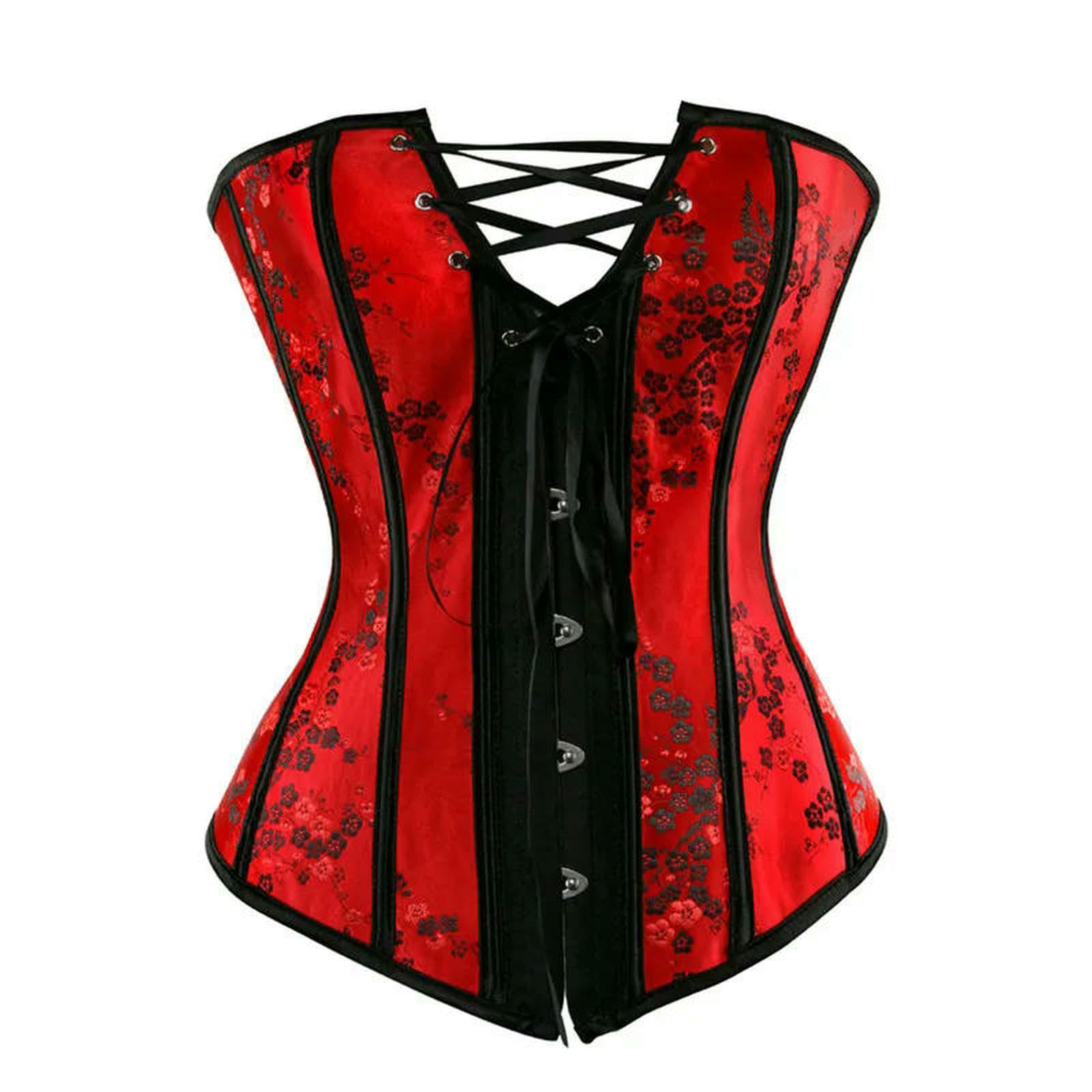 Ceinture amincissante Femme Corsetto Top Bustier Cinturina Ricamo Fiore più Dimensione Overbust Corselet Burlesque Lingerie Sexy Donne Rosso Nero-6180-red-3xl