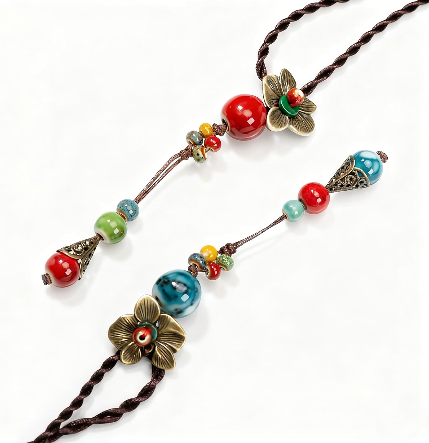 Boho Necklaces for Women Vintage Colorful Ceramic Bead Long Pendant Chain Hippie Bohemian Antique Flower Mystery Jewelry Jar Gifts - Image 9