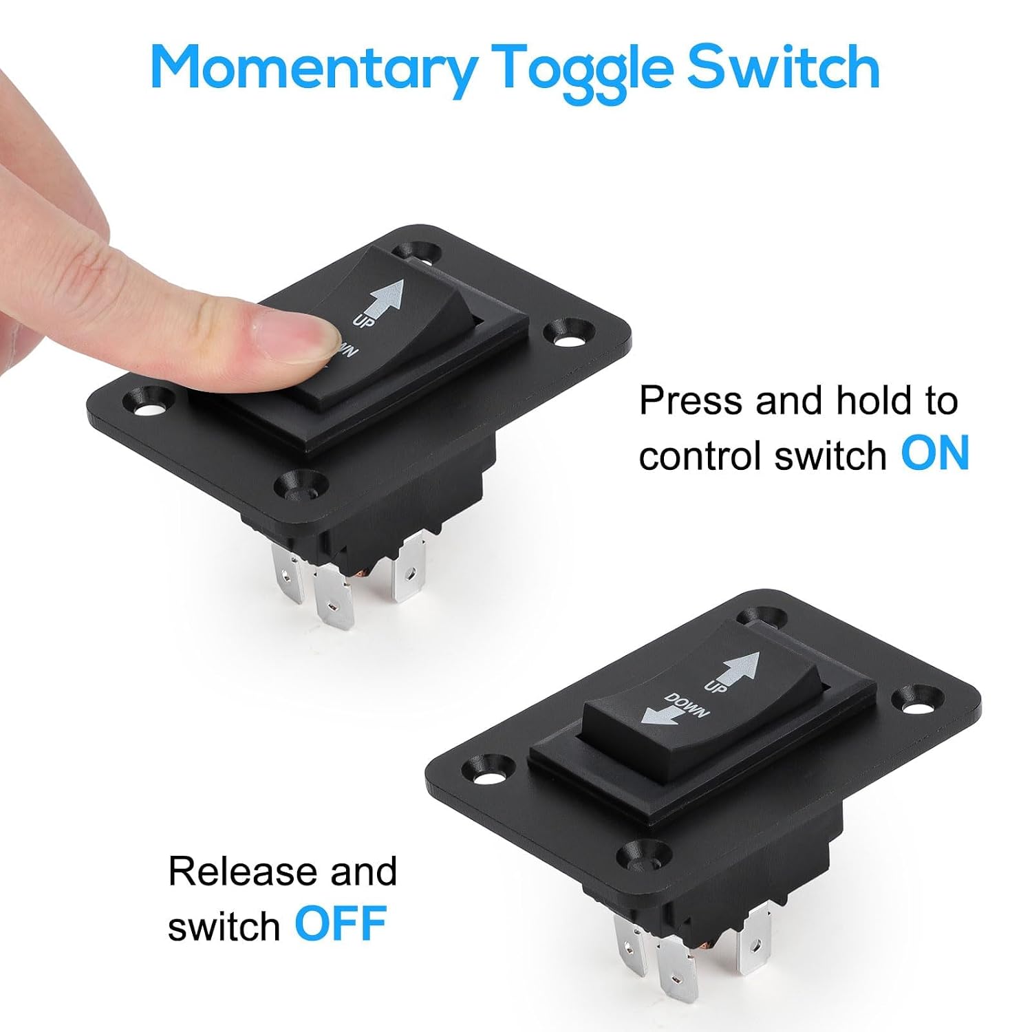 Linkstyle 2 PCS DPDT Momentary Rocker Switch 12V 30A, Polarity Reversing Up Down Switch with Mounting Plate, for RV Trailer Power Jack, Tongue Jack, Stabilizer, Awning Motor