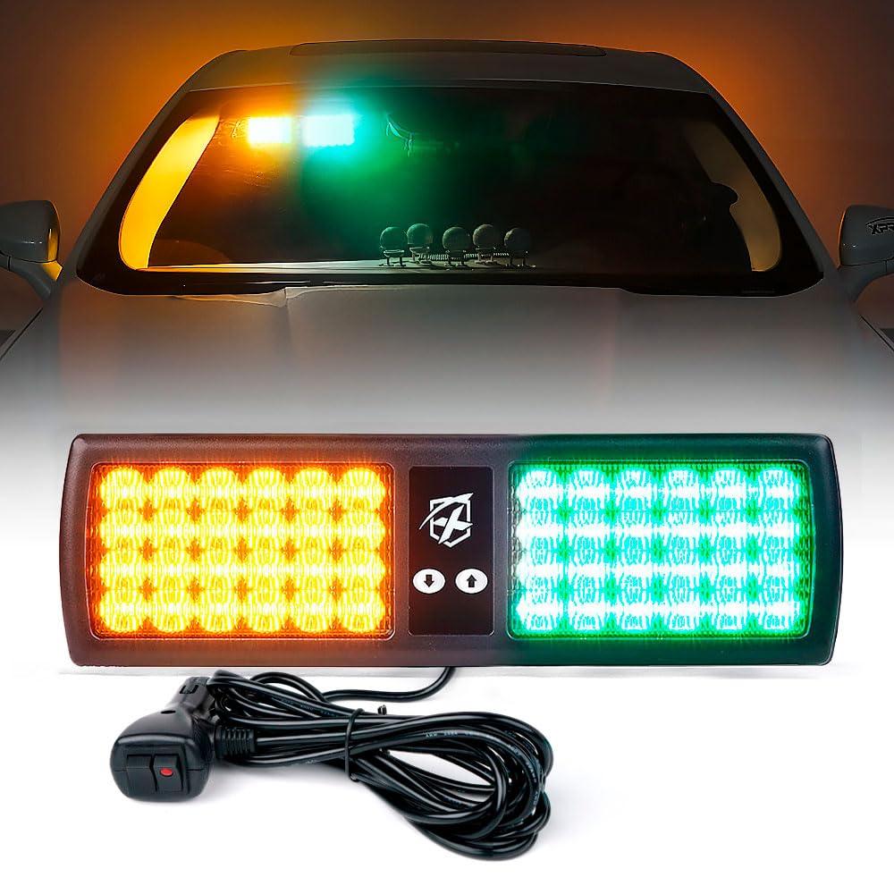 Xprite Amber Green 48LED Visor Strobe Flashing Lights Interior Windshield Sunshield Emergency Warning Lights for Police Volunteer Firefighter Vehicles TrucksGlobal Recycled StandardGlobal Recycled StandardGlobal Recycled Standard
