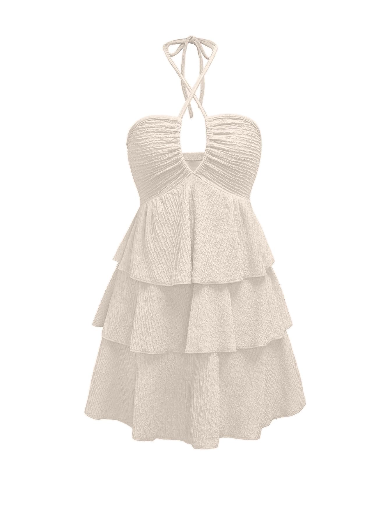 Women's Wedding Guest Babydoll Halter Dress Tiered Layered Textured Backless Flowy Short Summer Dress