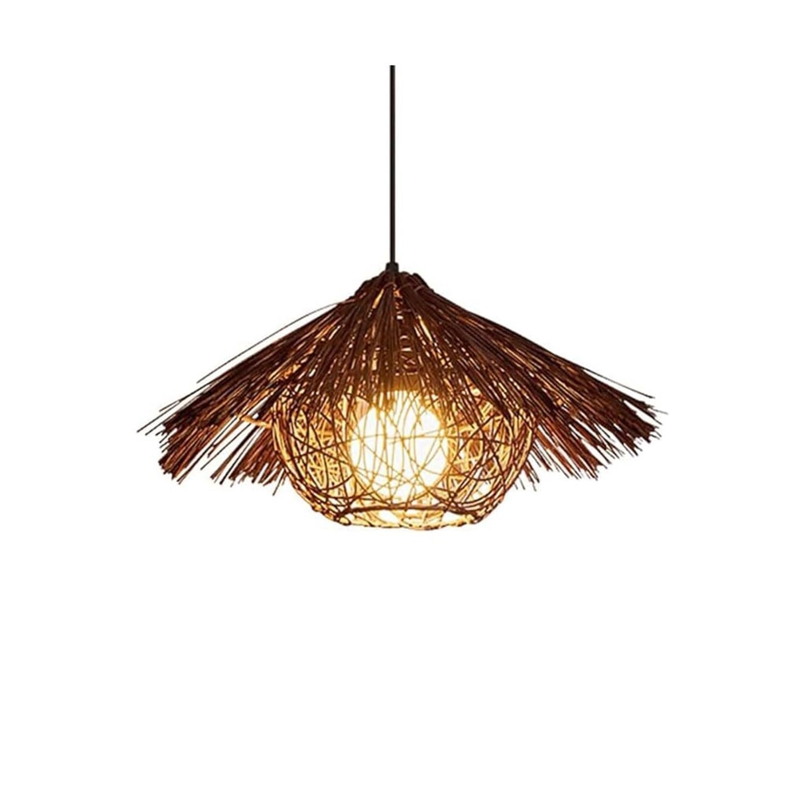 HUAYUSEDF Coastal Beach Wicker Rattan Pendant Lamp Chandelier Hanging Light Ceiling Fixture Handmade Woven 19.7 Inch Farmhouse for Bedroom Kitchen Living Room Hallway Restaurant Foyer(Brown,40cm)