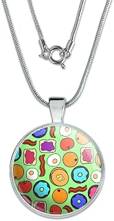 Fun Breakfast Foods Pattern 1" Pendant with Sterling Silver Plated Chain