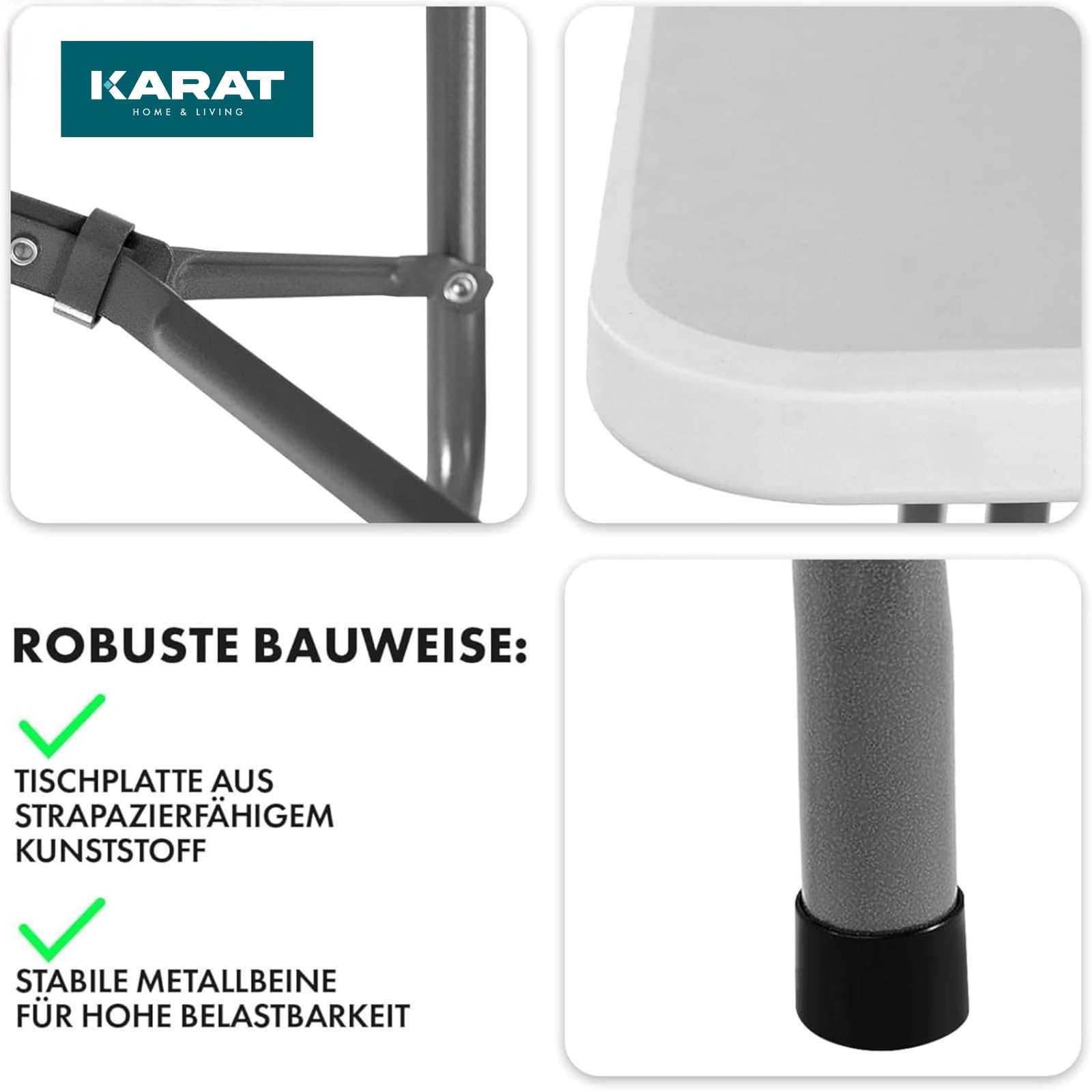 KARAT - Mesa de jardín plegable de plástico 180 x 75 cm - Mesa buffet con asa - Mesa plegable para jardín, terraza y balcón - Mesa de camping para 6 personas (Akita)