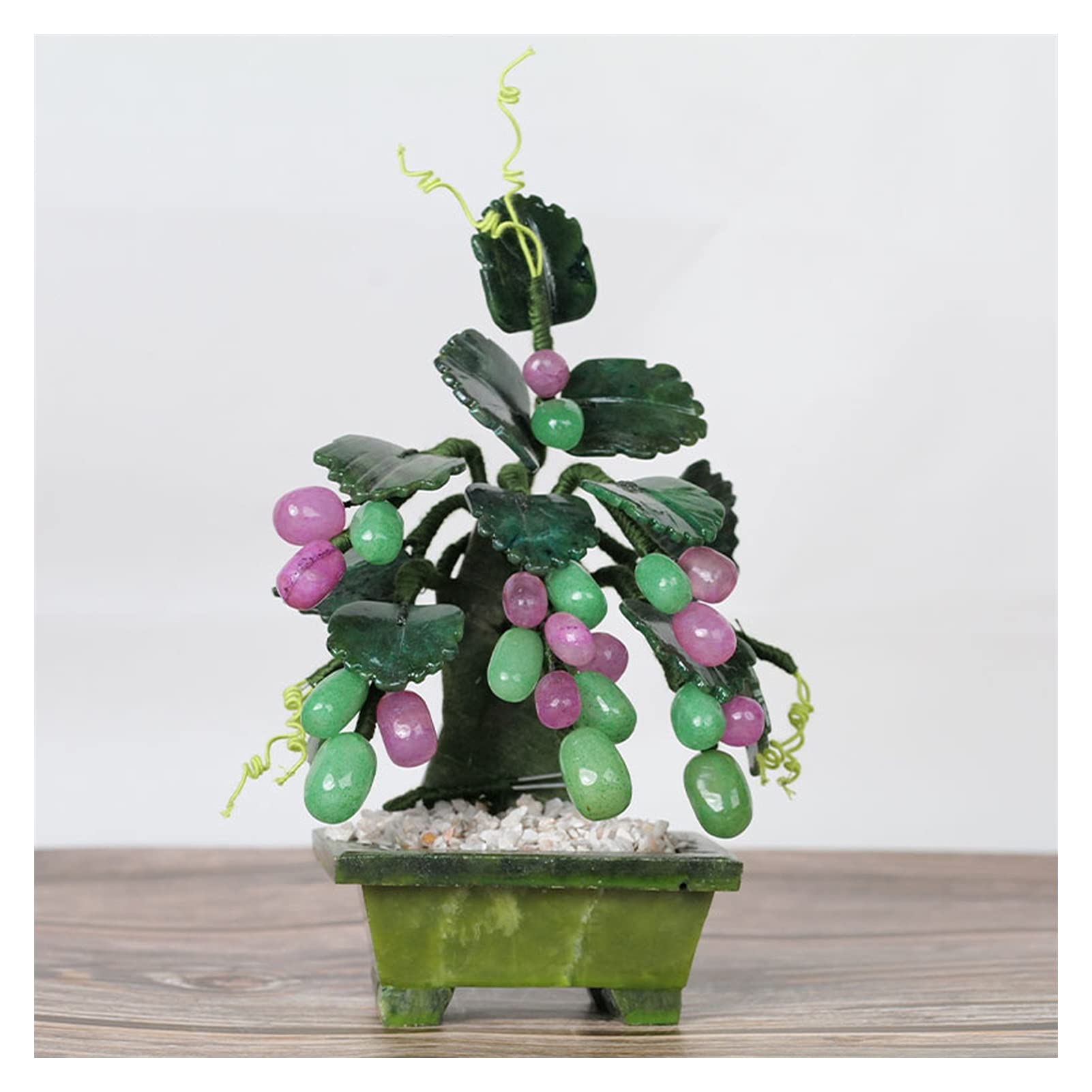 WDSOPK Artificial Bonsai Tabletop Bonsai Tree Craftsman Jade Grape Bonsai Creative High-end Ornaments Jade Carving Bonsai for Home Office Table Decor for Home Office