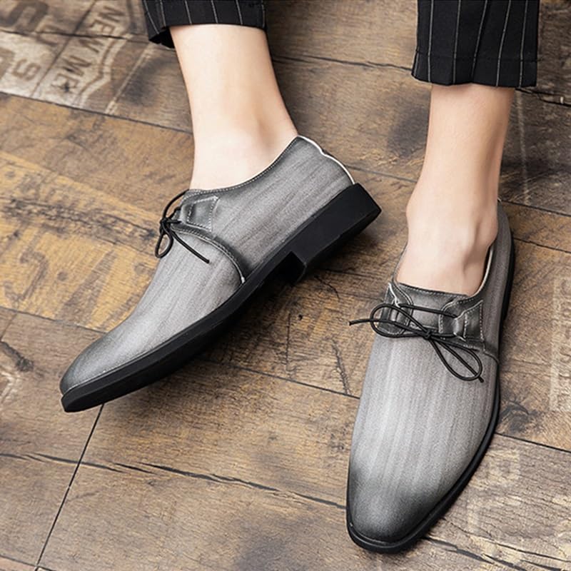 Men's Vintage Leather Lace Up Platform Oxfords Shoes Men Retro Pointed Chunky Heel Non-Slip Business Dress Shoes Business Formal Derby Shoes2