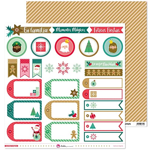 Anita y su mundo 37011350. Pack of 5 Sheets of Scrapbooking Paper with Labels, 30.5 x 30.5 cm, Magical Christmas Collection