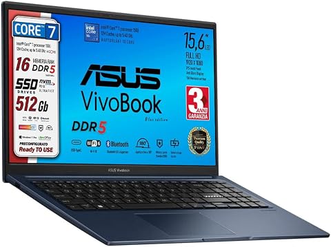 ASUS Computer portatile, Intel i7, 16Gb, SSD 512 Gb, 15,6 FHD Ready to Use