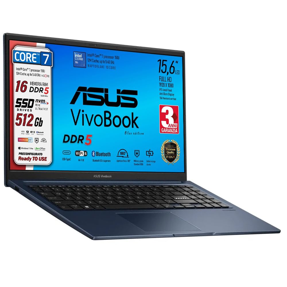 ASUS Computer portatile, Intel i7, SSD pci 512 Gb, 15,6" Ips FHD Ready to Use