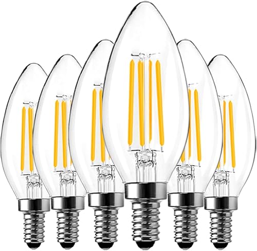 Bombillas LED de candelabro, regulables, 4 W, equivalente a 40 W, base E12, bombillas Edison de vidrio transparente, 2700 K, blanco cálido,