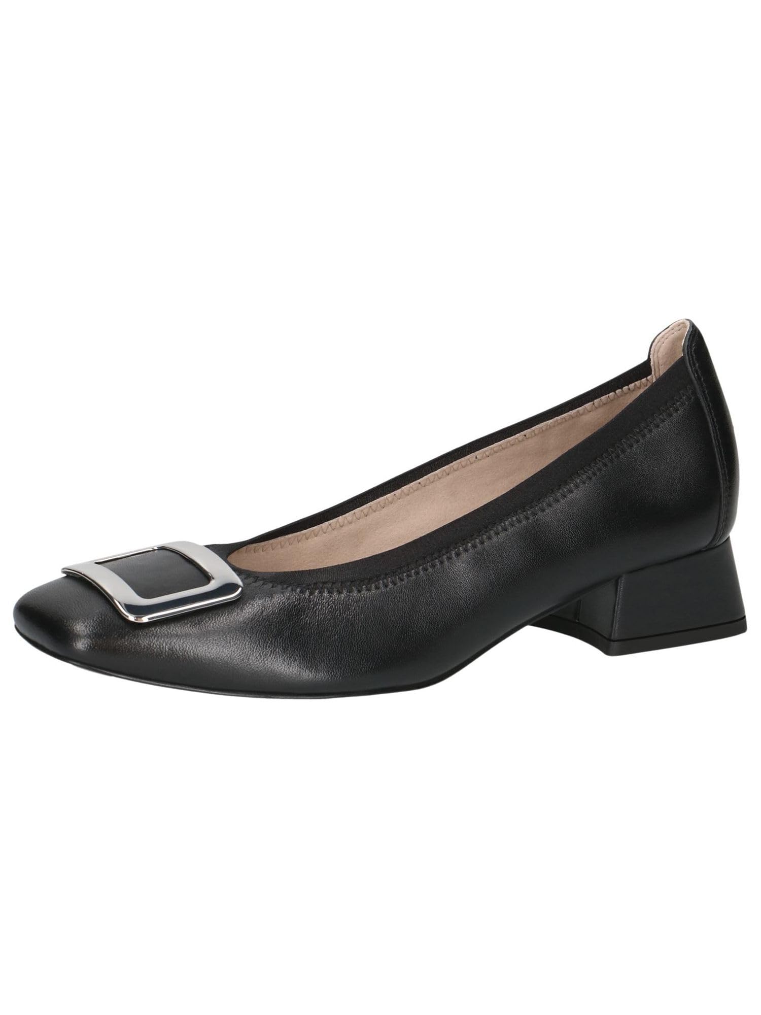 CAPRICE Women Pumps Leather Low Heel, Black (Black Nappa), 3.5 UK