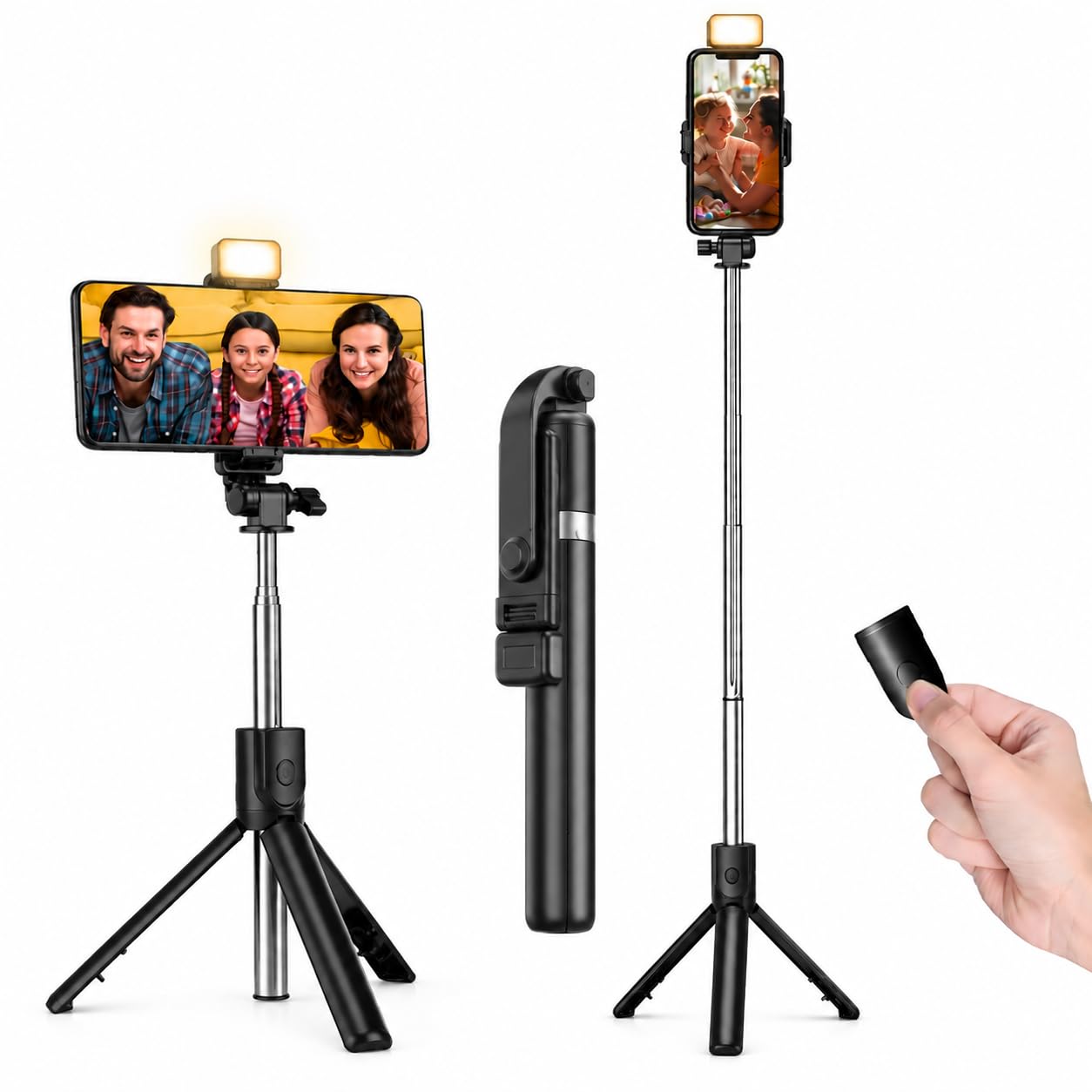 Selfie Stick 4.5 Feet with Remote and Light, Extendable Selfie Stick Tripod for Mobile Phone, Selfie Stand for Photos and Videos-picture-15